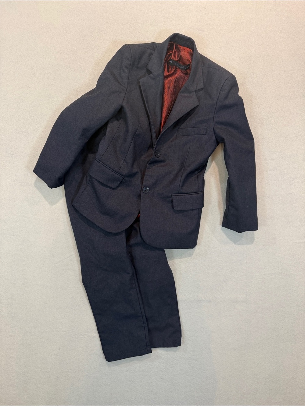 Boys Dark Gray Two-Piece Suit Set — Tailored Blazer & Matching Trousers Sz 6 WW